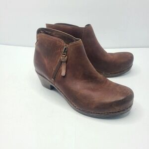 Dansko Women's Max Brown Leather Side‎ Zip Comfort Ankle Boots 40 US 9.5-10